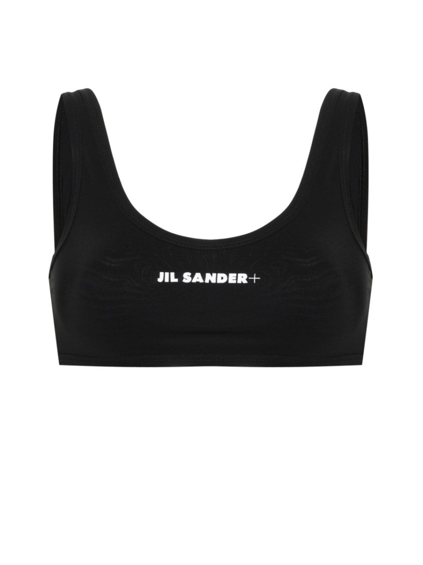 Jil Sander Black Logo Bikini Top With Scoop Neckline