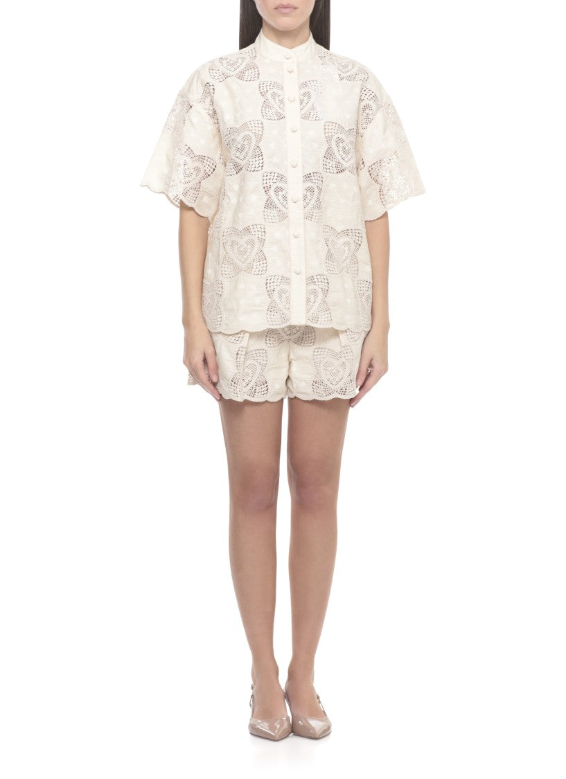 Zimmermann Ivory Wanderlust Lace Cotton Shirt