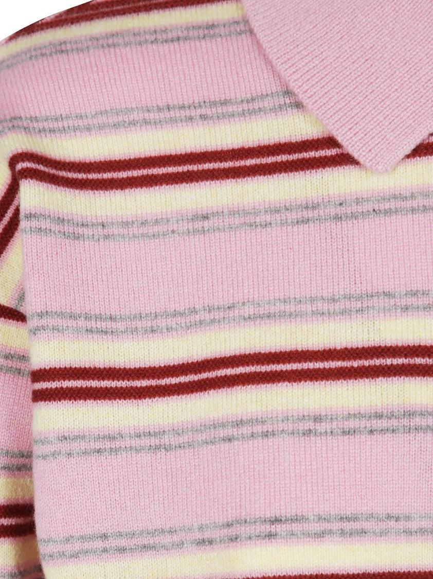 Guest In Residence Collegiate Stripe Cropped Knit Polo Shirt