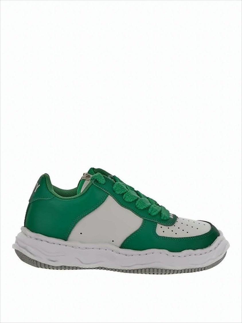 Maison Mihara Yasuhiro Low-Top White Sneakers With Green Overlays