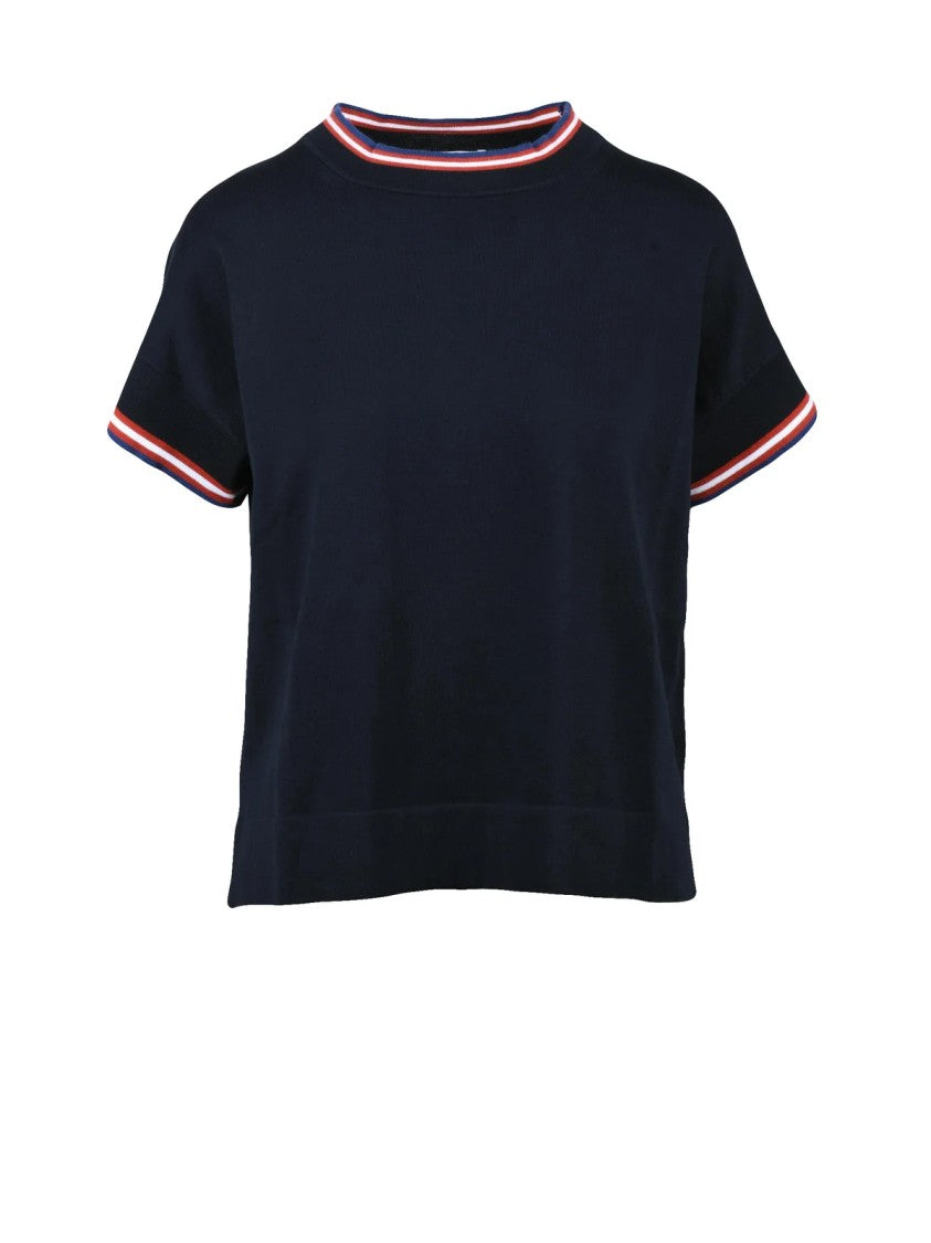 Alpha Studio Midnight Blue Cotton Crew Neck Knit Top