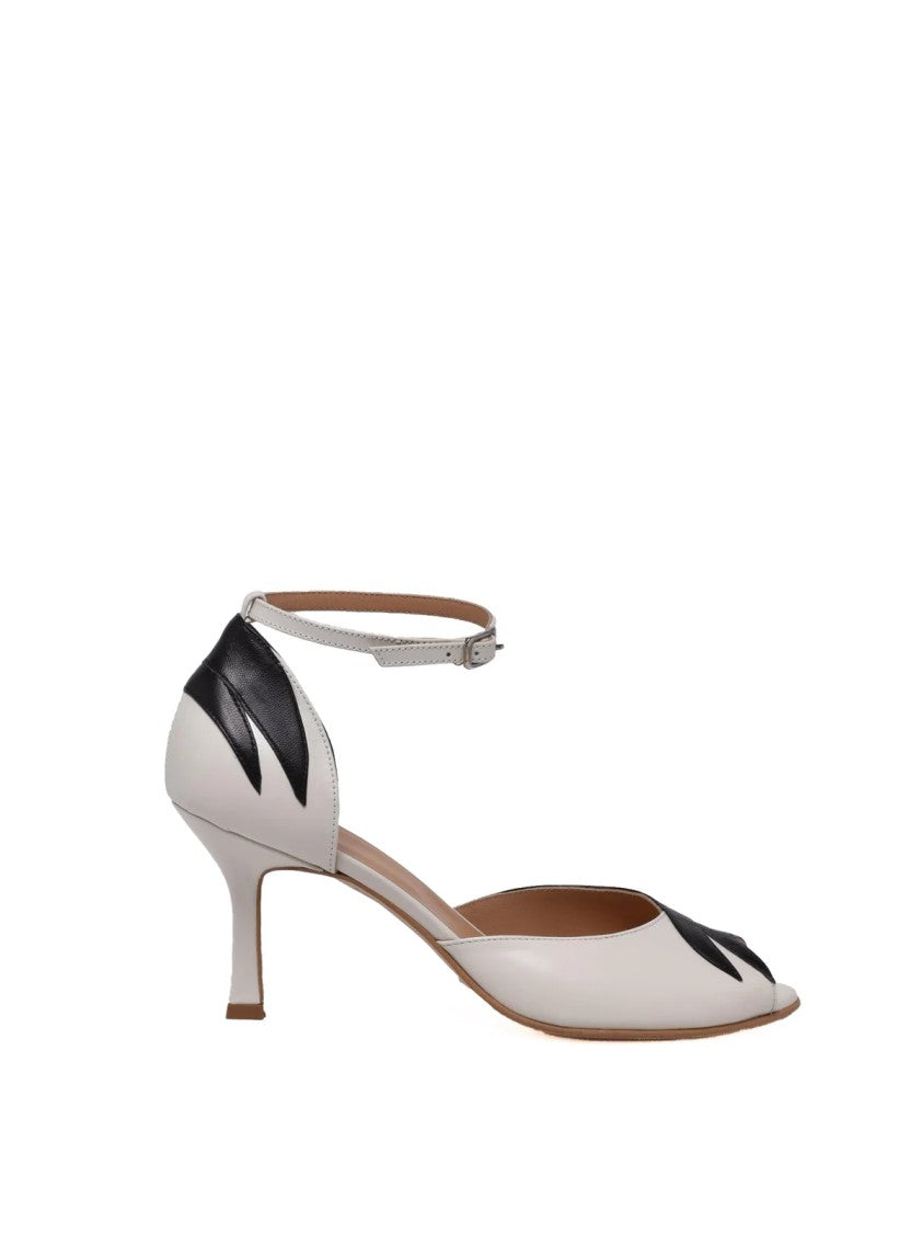 Hope Collection White Black Flame Detail Leather Heels