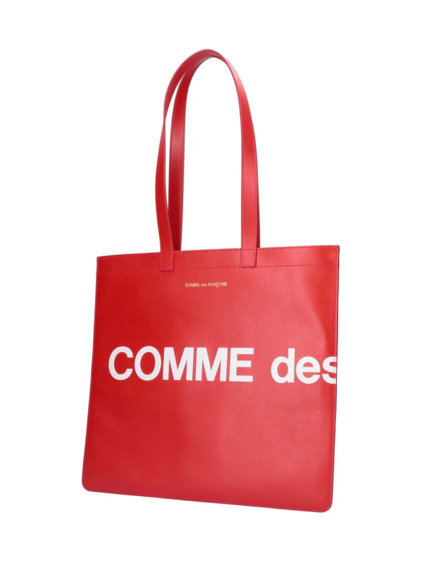 Comme Des Garçons Red Smooth Leather Logo Tote Bag