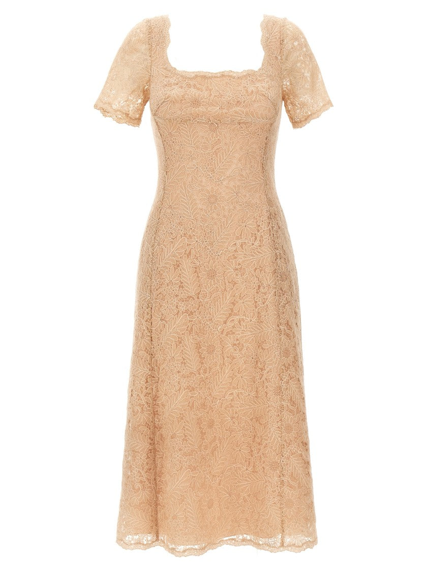 Ermanno Scervino Floral Lace Midi Dress With Square Neckline