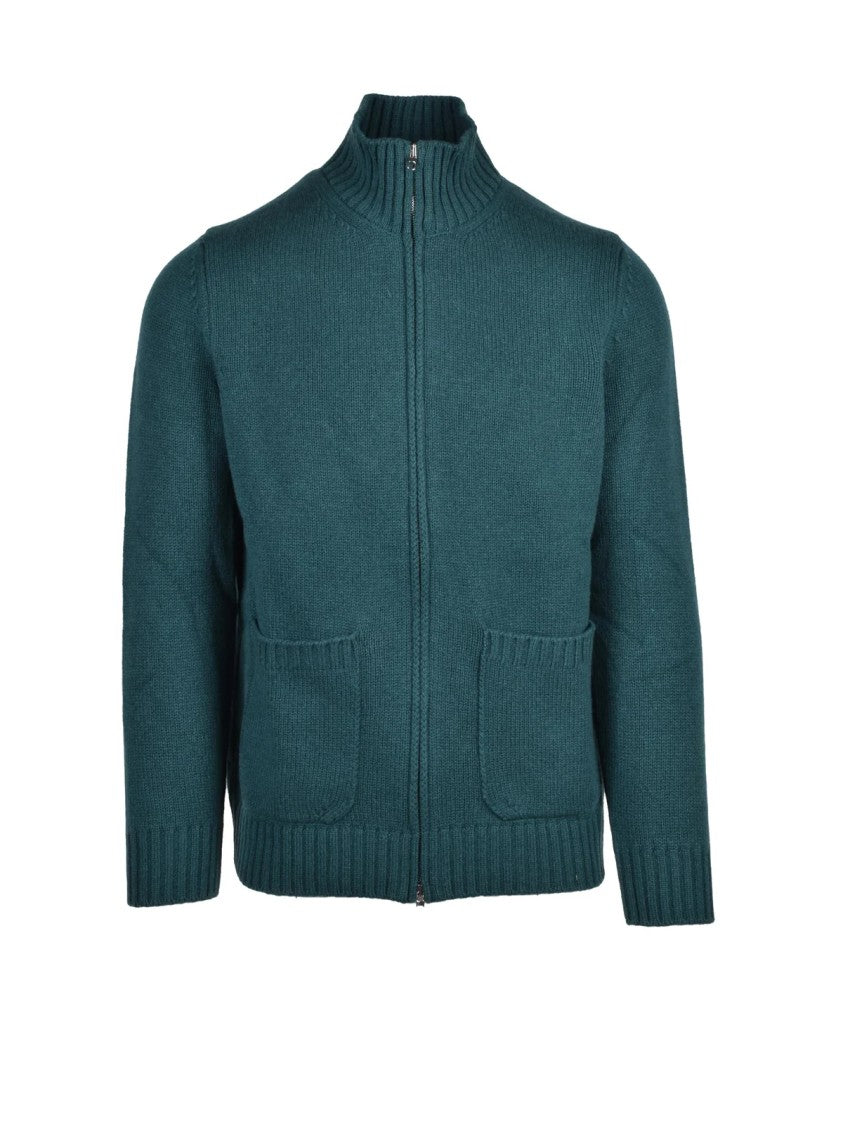 Luigi Gentile Green Mohair-Cashmere Zip Cardigan