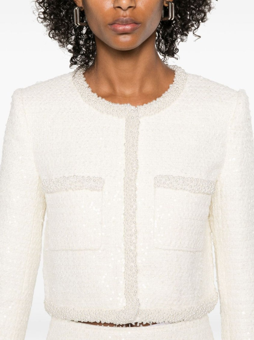 Self-Portrait Bouclé Faux-Pearl-Trim Jacket