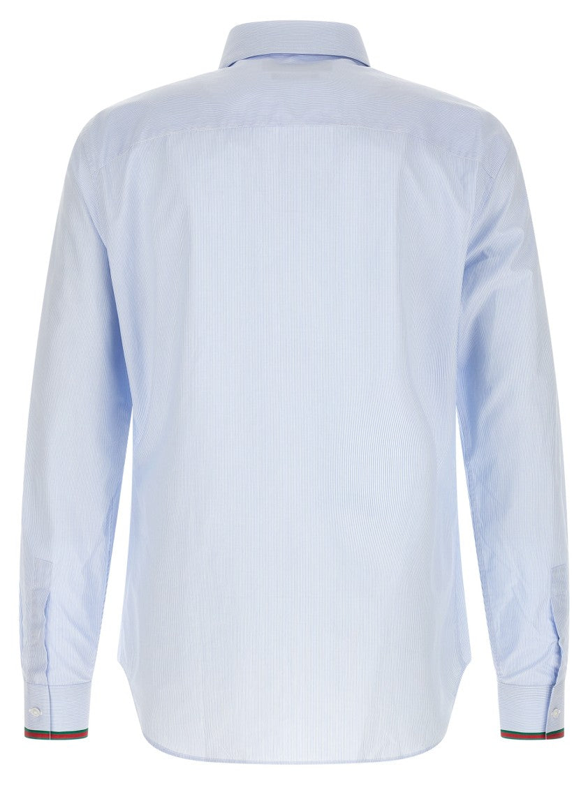 Gucci Thin Striped Cotton Shirt With Nastro Web Detail
