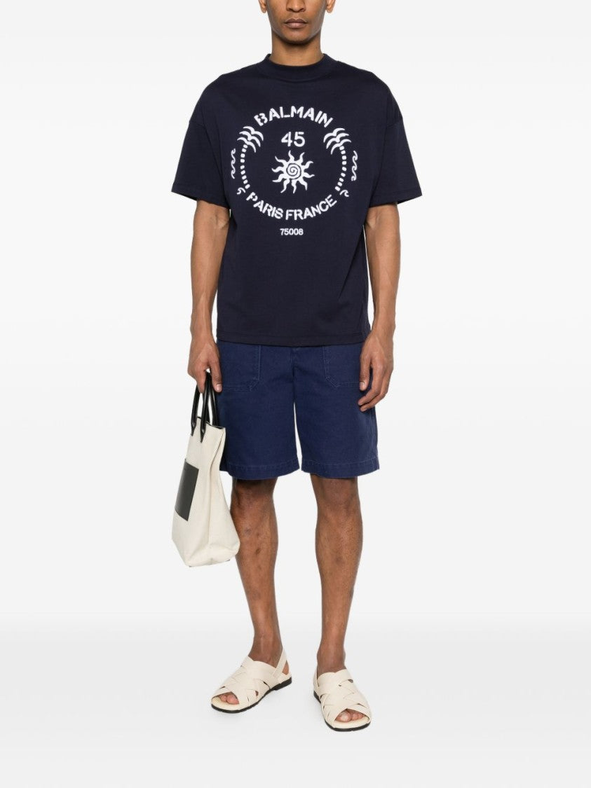 Balmain Deep Navy Boxy Fit Abstract T-Shirt