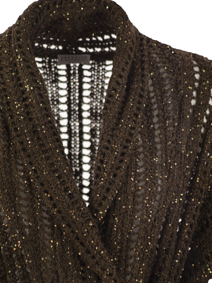 Brunello Cucinelli Dazzling Silk And Linen Perforated Rib Cardigan