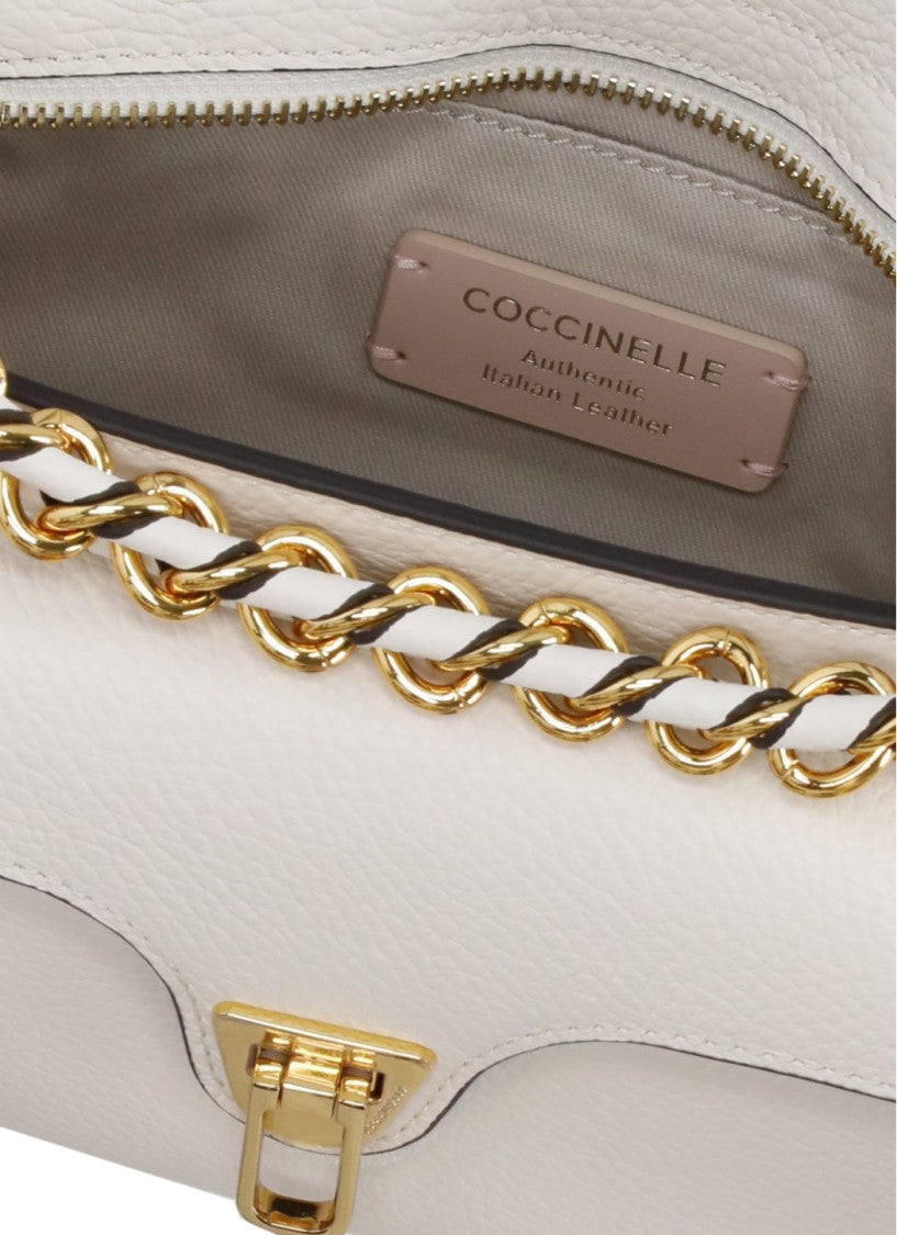 Coccinelle Ivory Leather Shoulder Bag With Gold-Tone Accents
