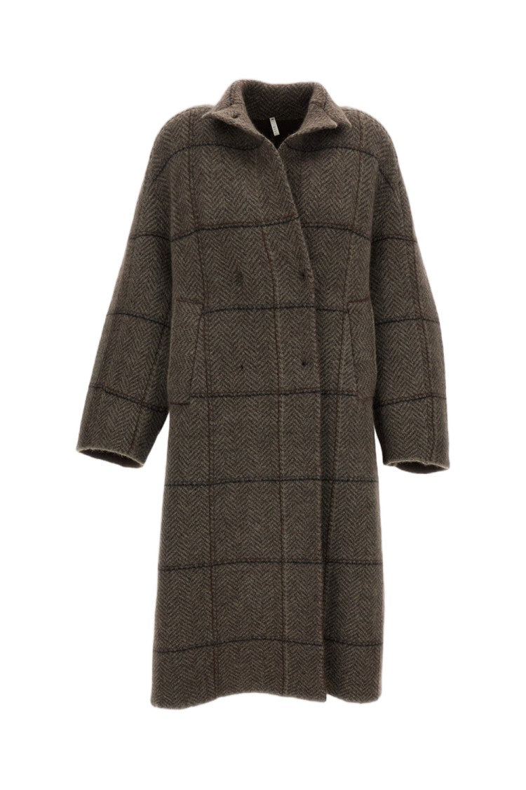 Boboutic Oversized Double-Breasted Coat With Multicolor Herringbone Pattern