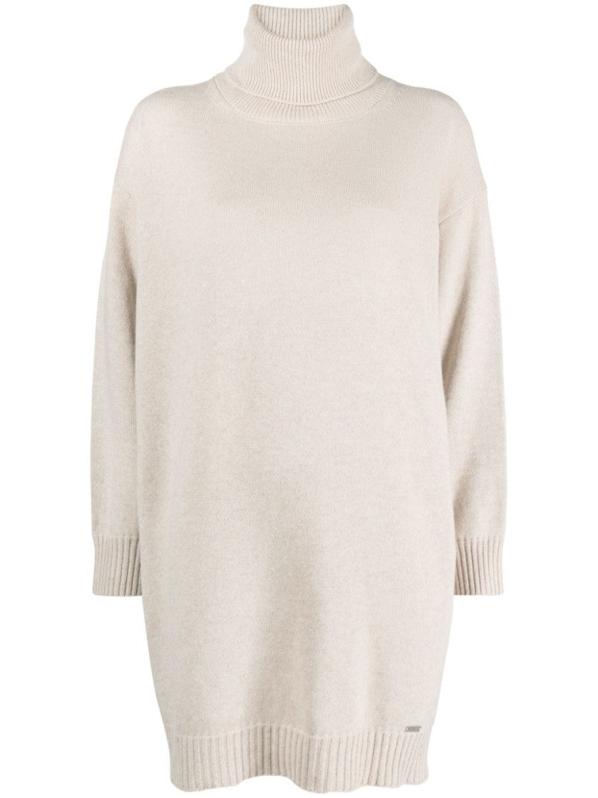 Kiton Beige Cashmere Midi Dress With High Turtleneck