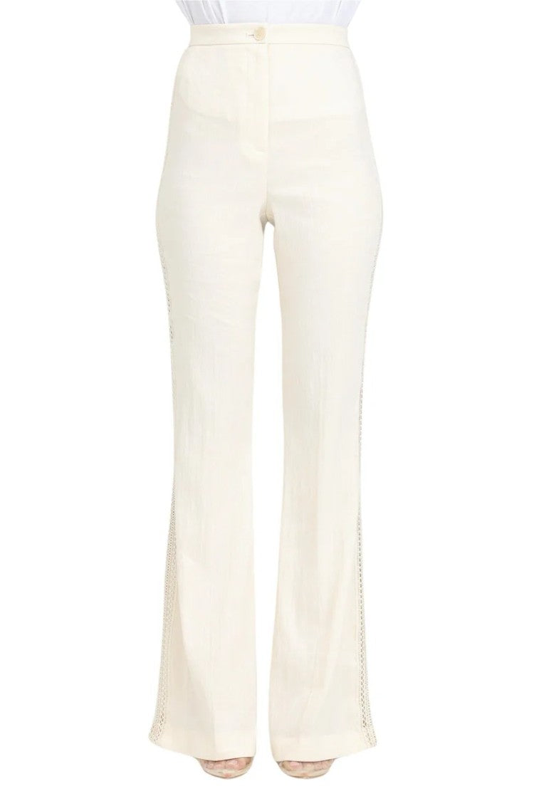 Patrizia Pepe Linen Polyamide Trousers - Cream