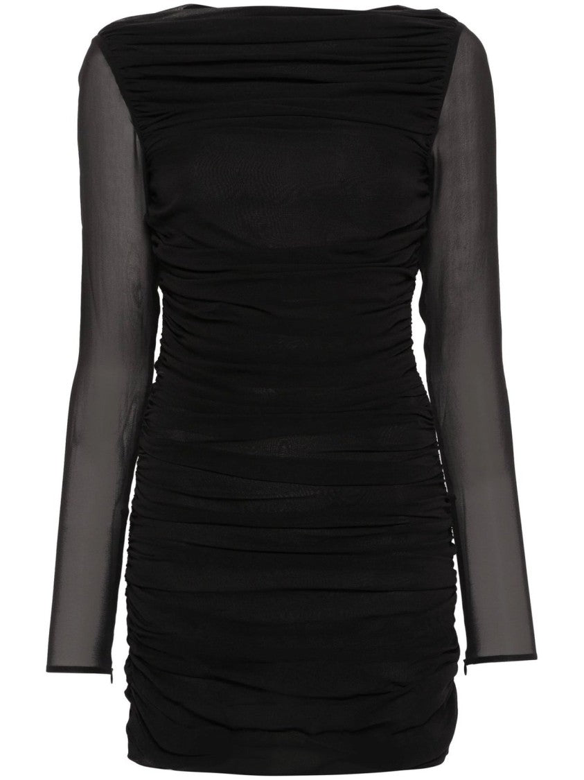 The Andamane Draped Mini Dress With Sheer Sleeves