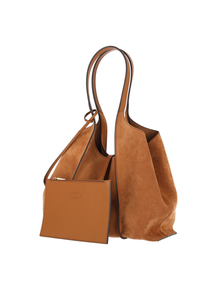 Tod's Suede Tote Bag With Adjustable Strap And Iconic T Detail