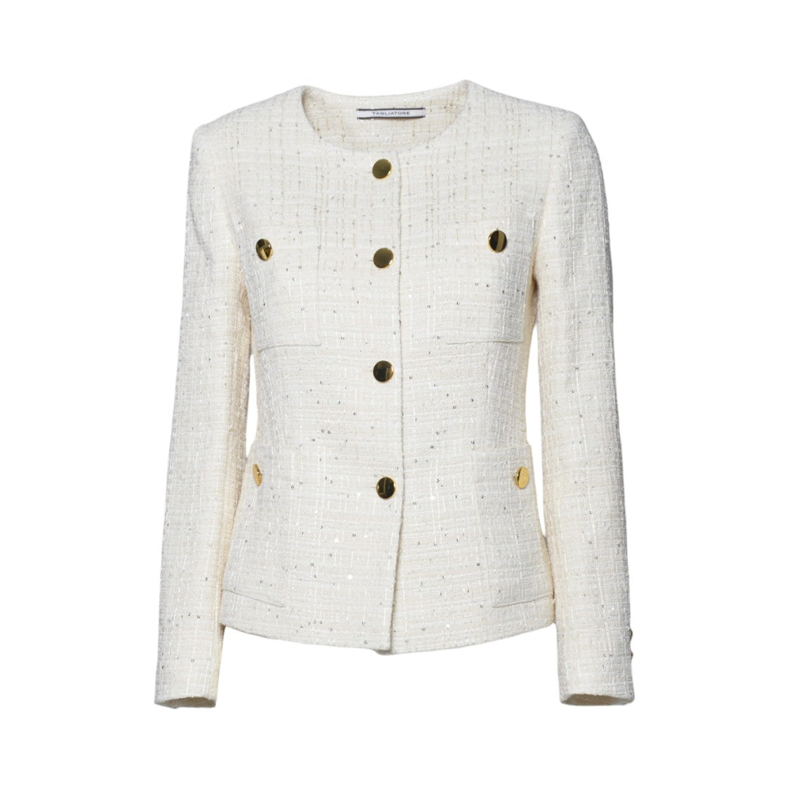 Tagliatore Beverly Crew Neck Jacket In Cream Cotton Tweed