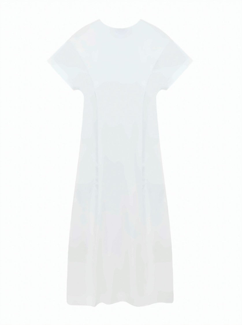 Alpha Studio V-Neck Poplin Inset Stretch Cotton Midi Dress