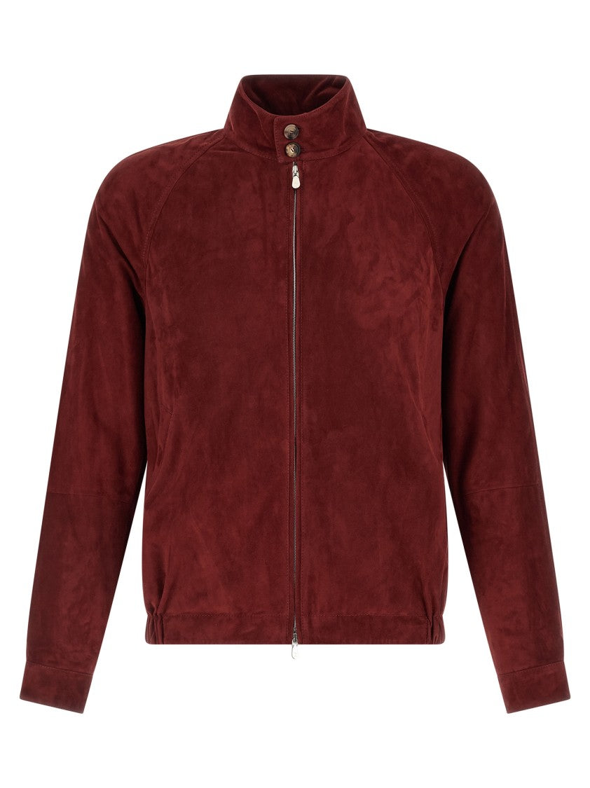 Brunello Cucinelli Unlined Burgundy Suede Jacket With Adjustable Cuffs