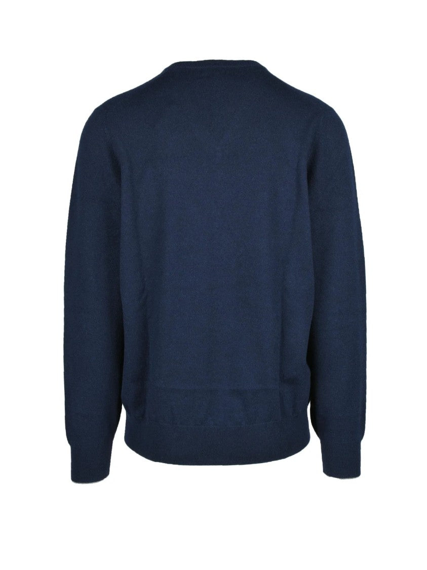 Brunello Cucinelli Deep Blue Cashmere Pullover With Classic Crewneck