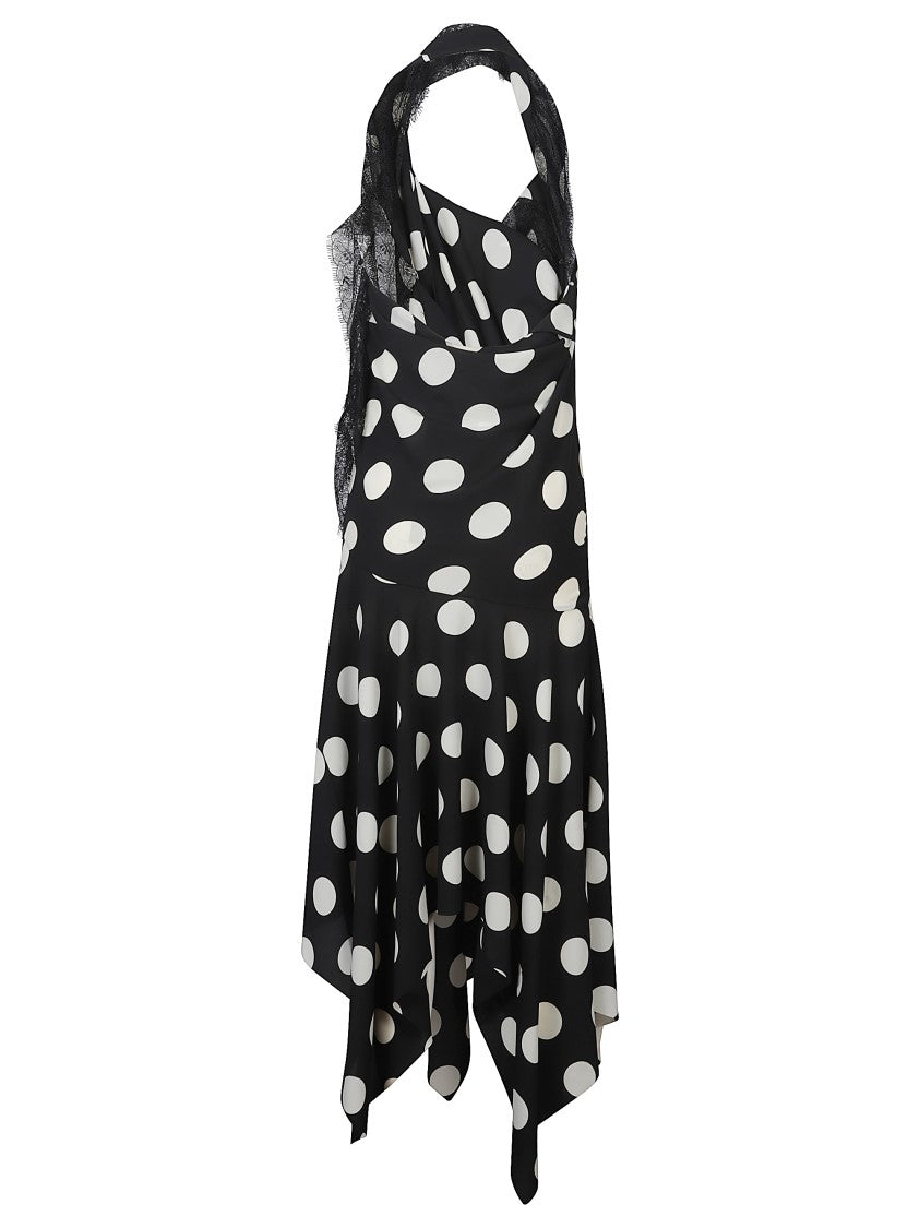 Junya Watanabe Black Lace Inserts Polka Dot Midi Dress