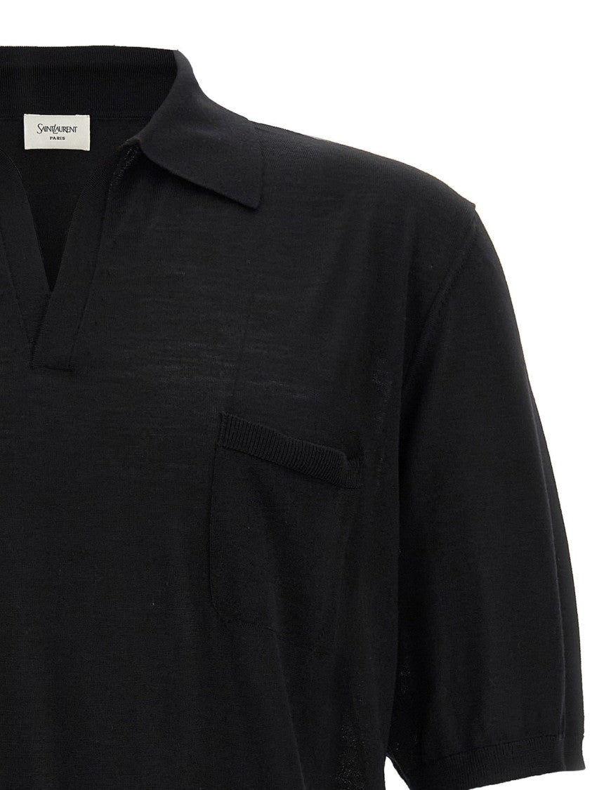 Saint Laurent Minimalist Black Wool Sweater With V-Neckline