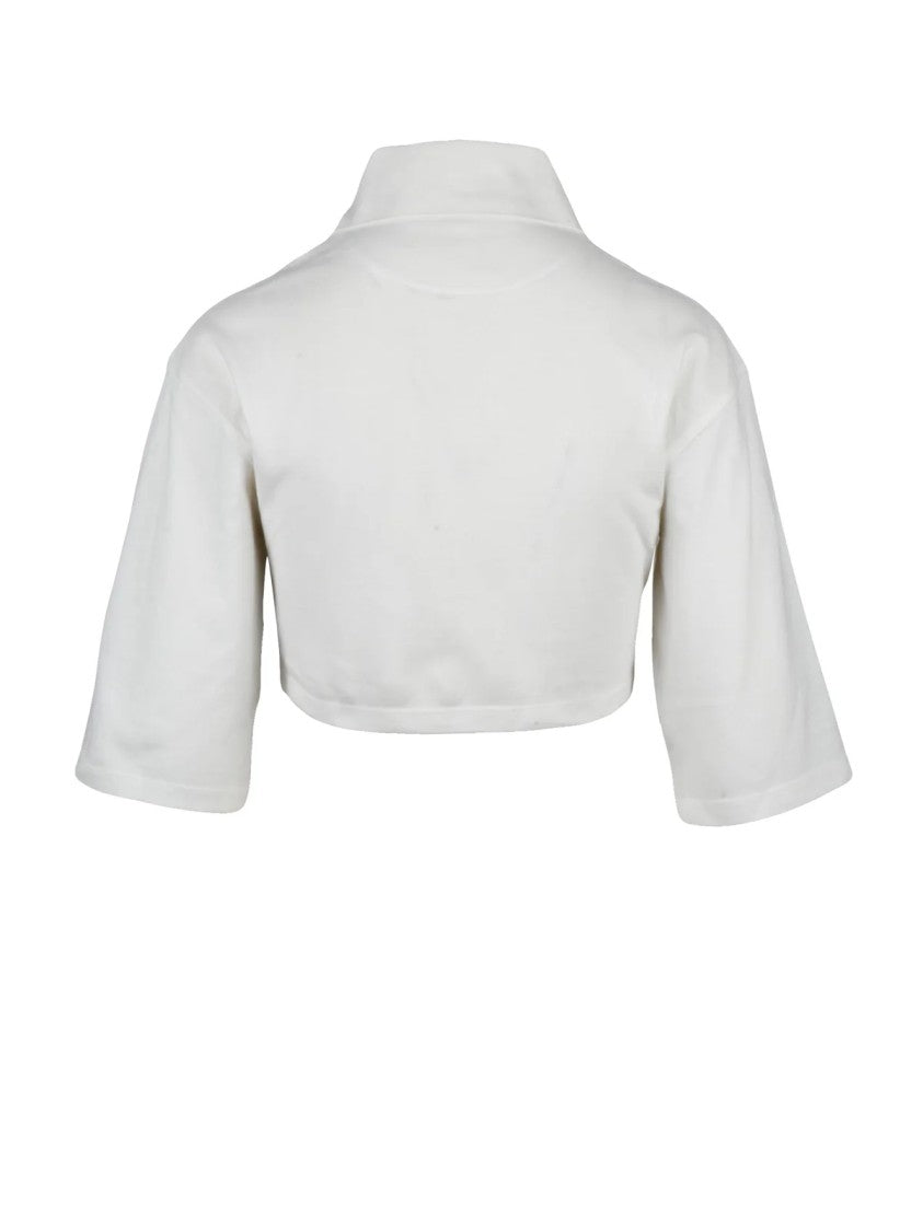 Palm Angels White Cotton Cropped Polo Shirt