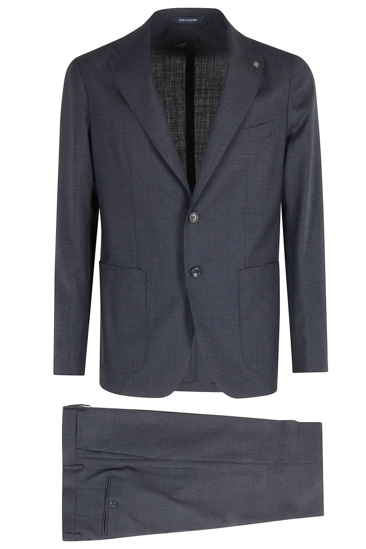 Tagliatore Pied De Poule Blue Suit With Spread Lapel