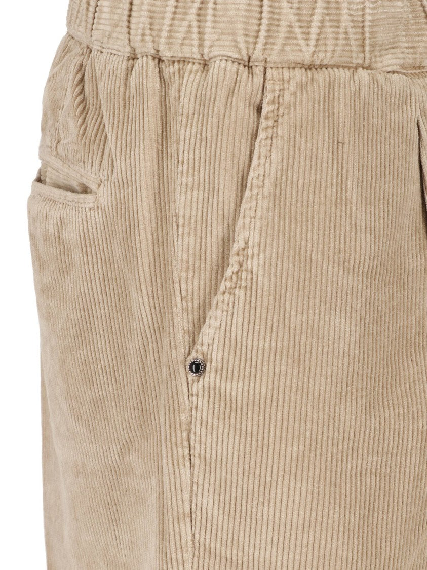 White Sand Beige Pleated Corduroy Straight-Leg Pants