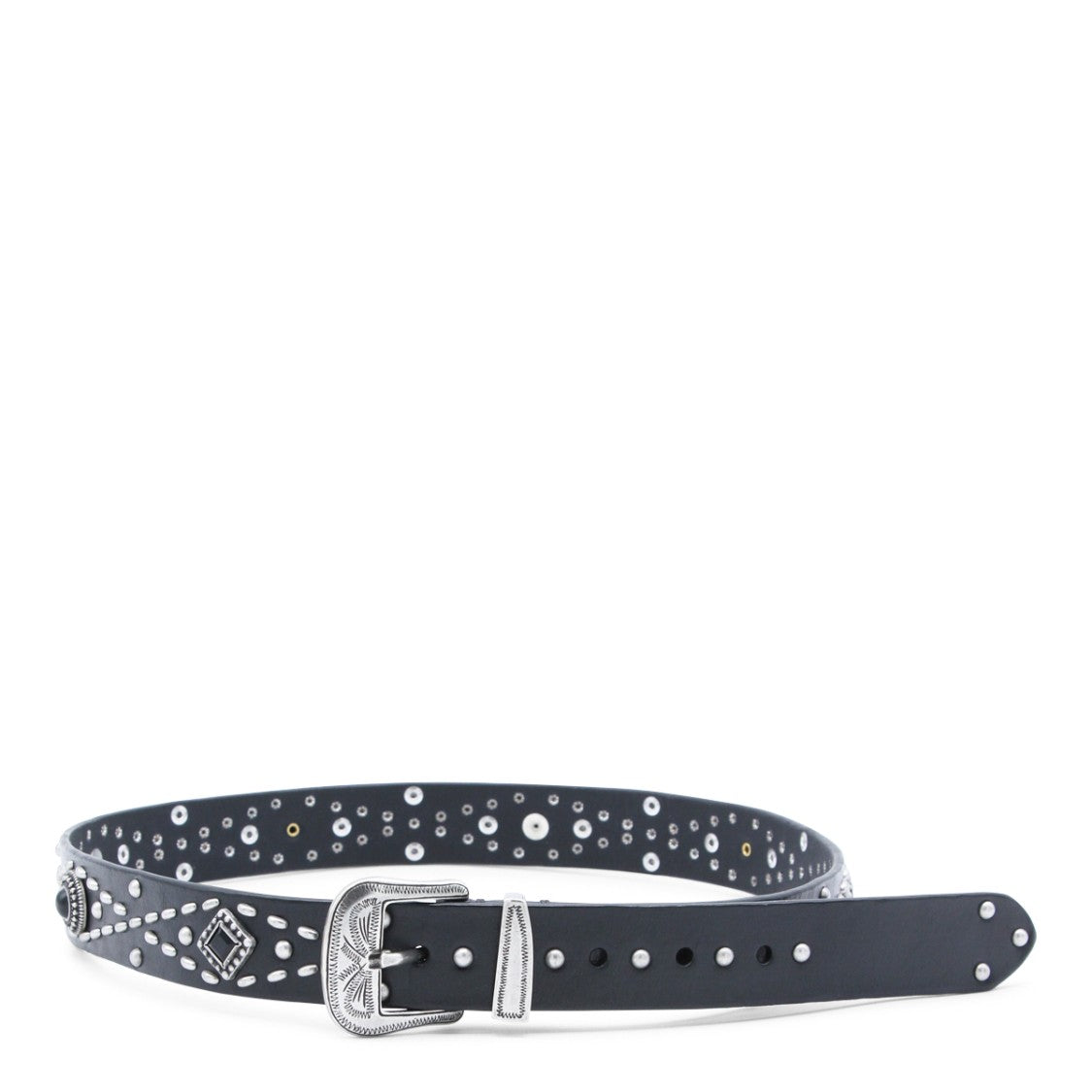 Golden Goose Black Silver Accents Embossed Leather Belt