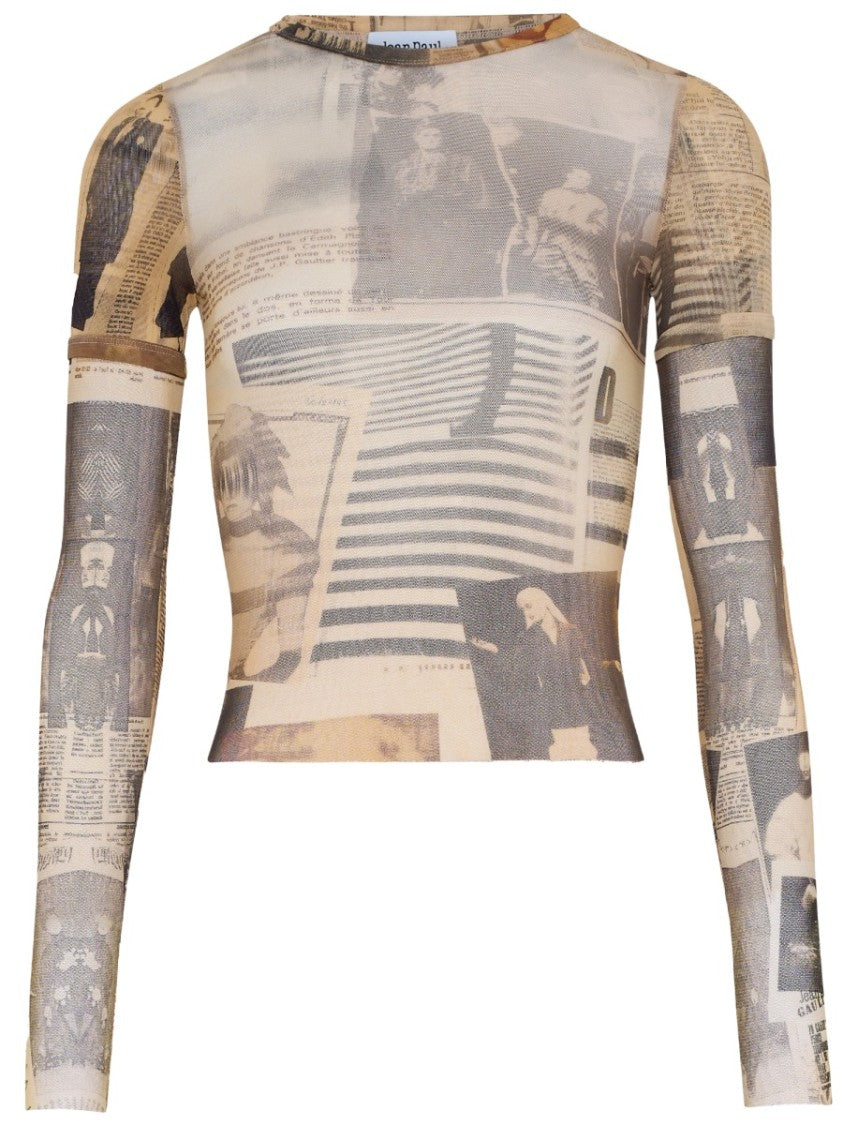 Jean Paul Gaultier Journal Print Fitted Semi-Sheer Top