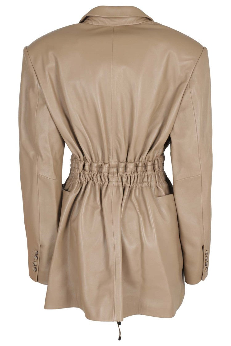 The Mannei Beige Lambskin Leather Jacket Dress