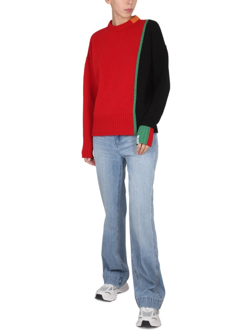 Right For Color-Block Multicolor Mesh Knit Sweater