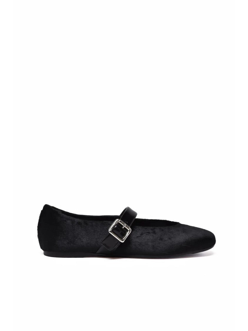 Guglielmo Rotta Black Pony-Hair Buckle Flats