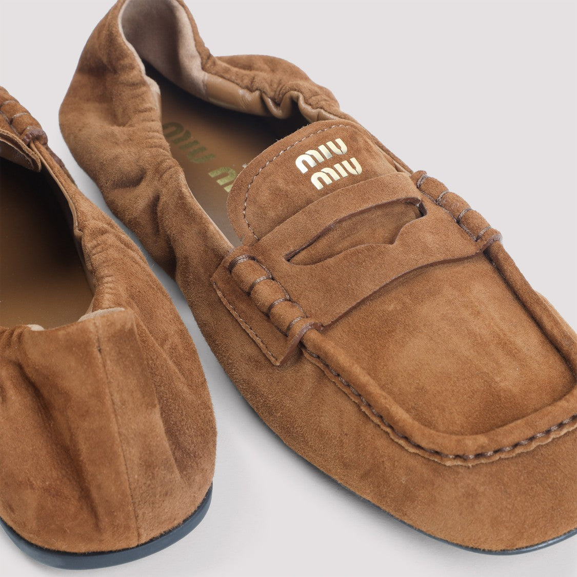 Miu Miu Oak Brown Suede Lamb Leather Loafers