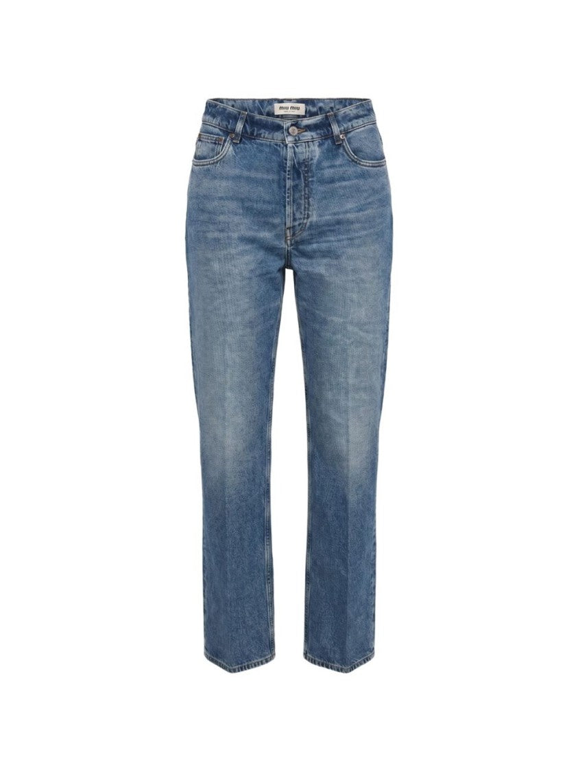 Miu Miu Blue Straight-Leg Denim Five-Pocket Jeans