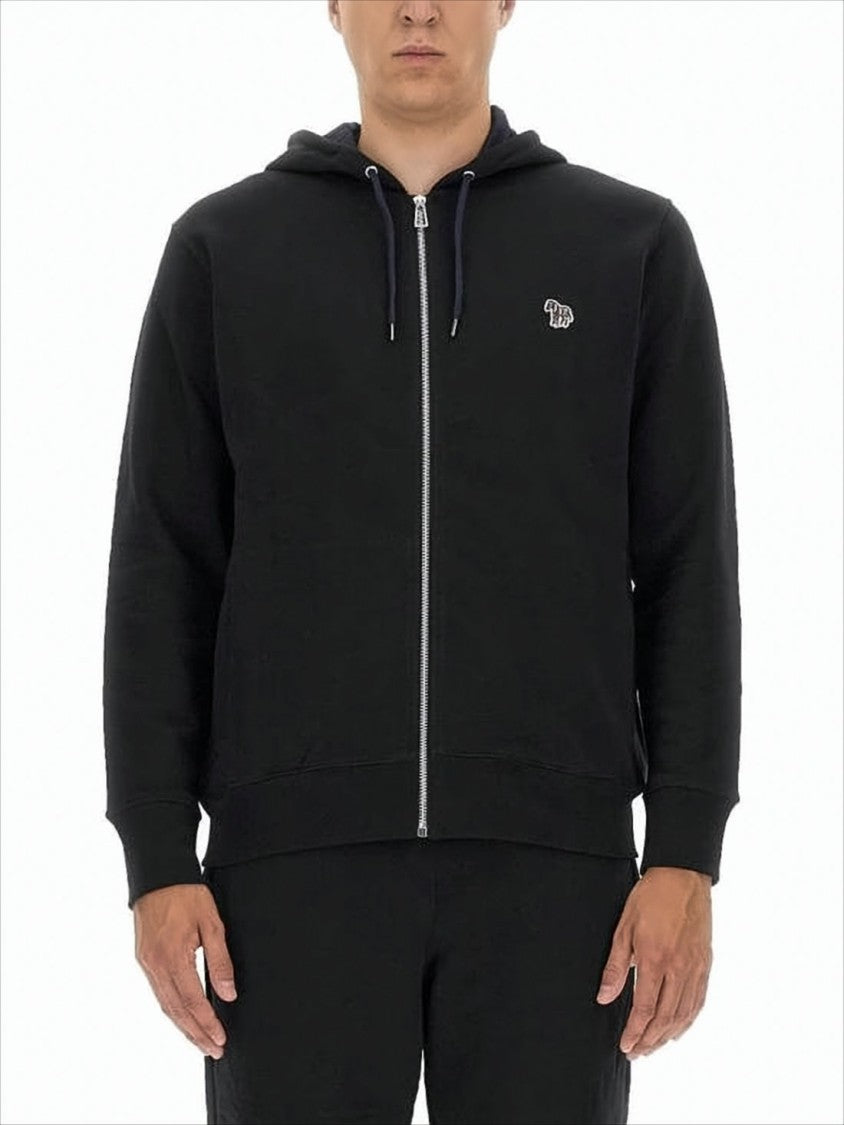 Paul Smith Black Zip-Up Hoodie With Drawstrings And Embroidered Zebra