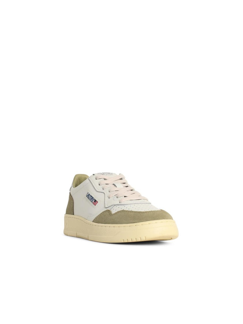 Autry 'Medalist Low' Green And White Leather And Suede Sneakers