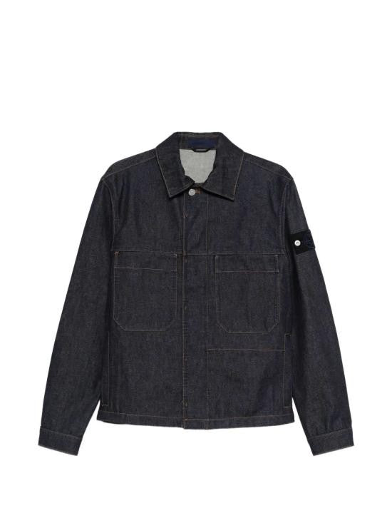 Stone Island Dark Denim Coach Jacket With Distinctive Patch