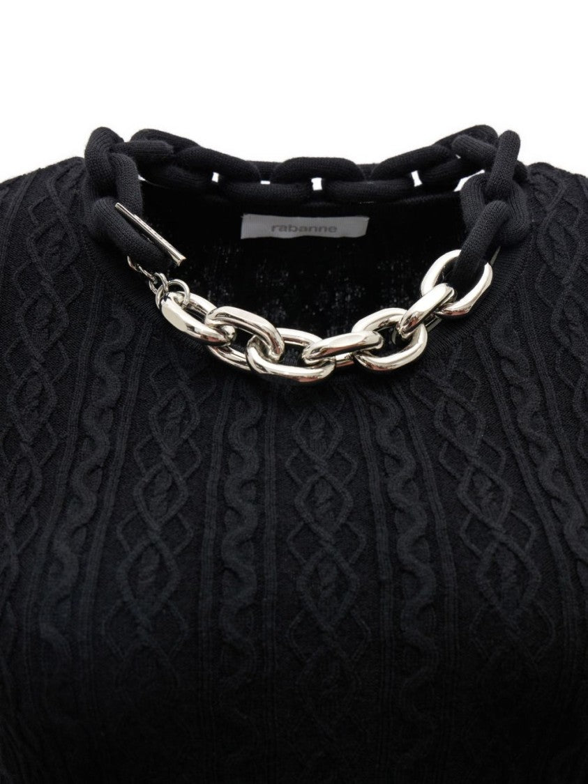 Rabanne Fitted Black Sweater With Oversized Chain Detail
