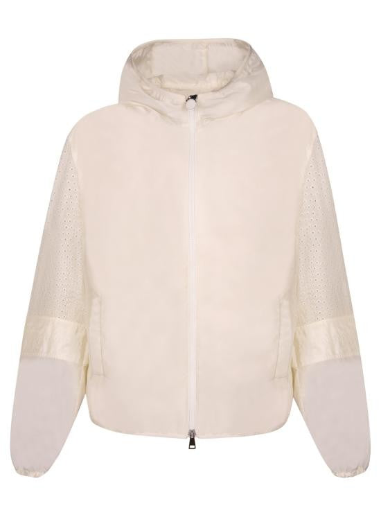 Moncler Cropped White Jacket With Perforated Detailing And Hood
