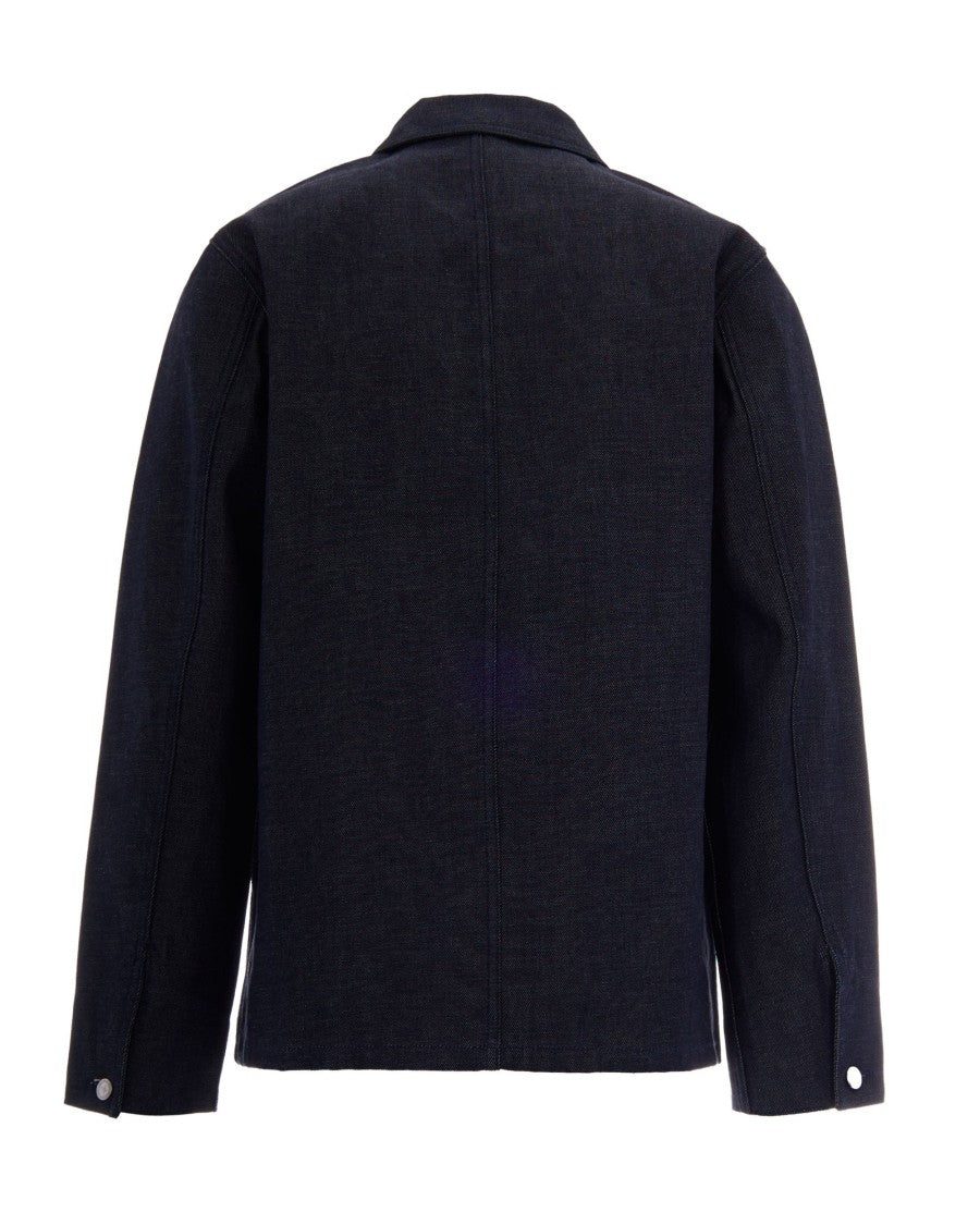 A.P.C. Button-Up Black Raw Denim Jacket With Classic Collar And Four Pockets