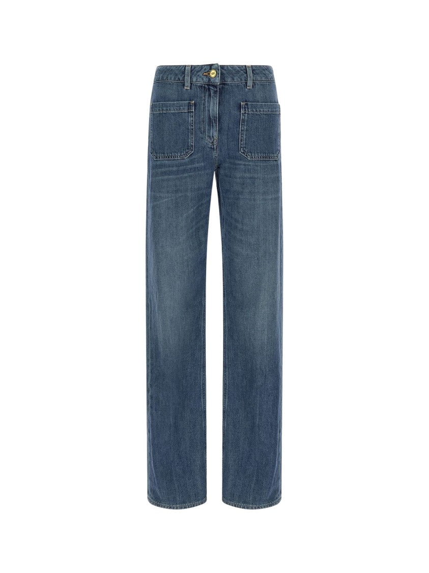 Elisabetta Franchi Mid-Rise Monogram Straight-Leg Jeans