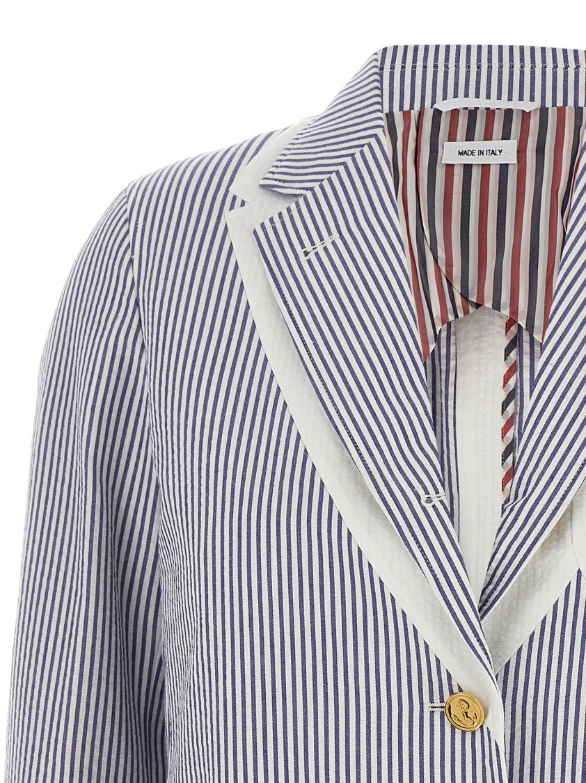 Thom Browne Single-Breasted Striped Cotton Seersucker Blazer