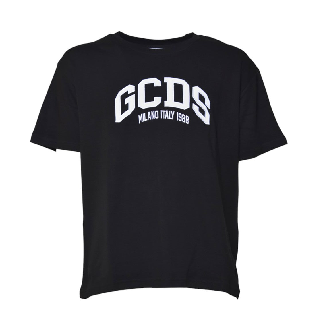 Gcds Black Loose-Fit Black Cotton T-Shirt With Logo Patch