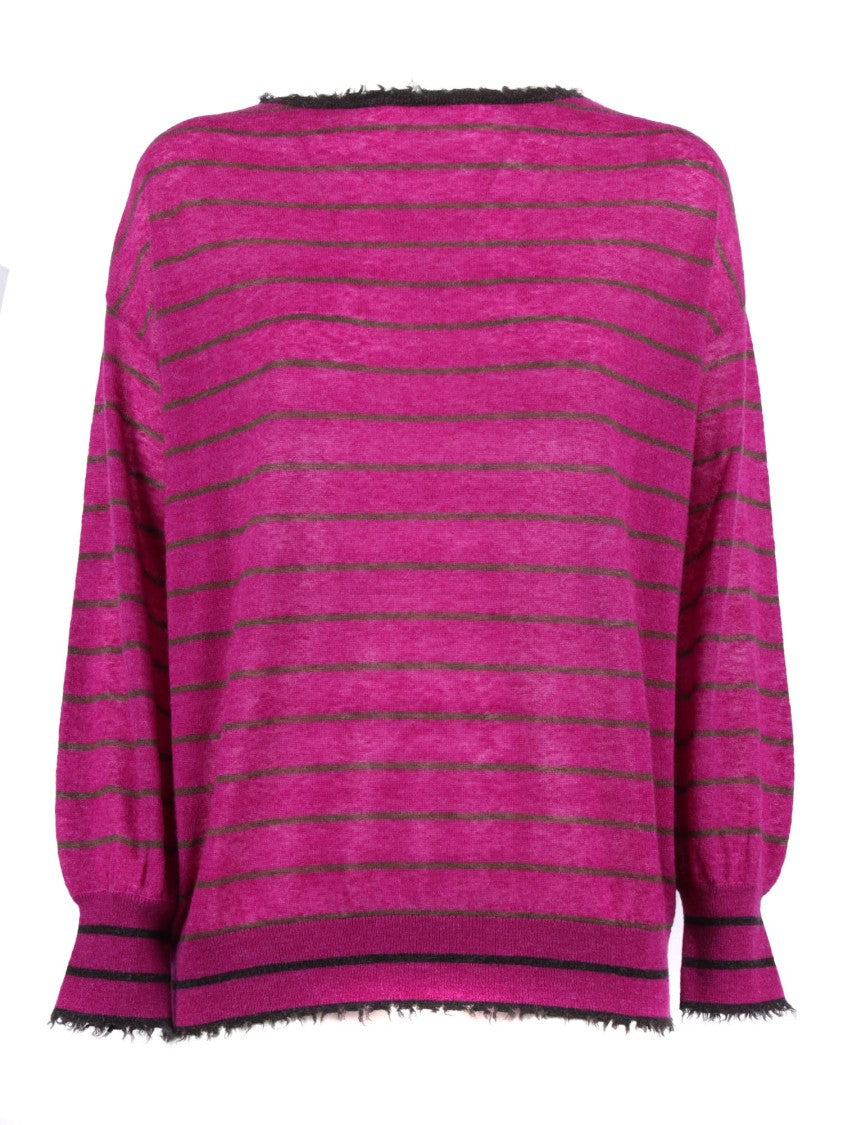 Kangra Cashmere Wide Stripe Boat Neck With Fringed Trim