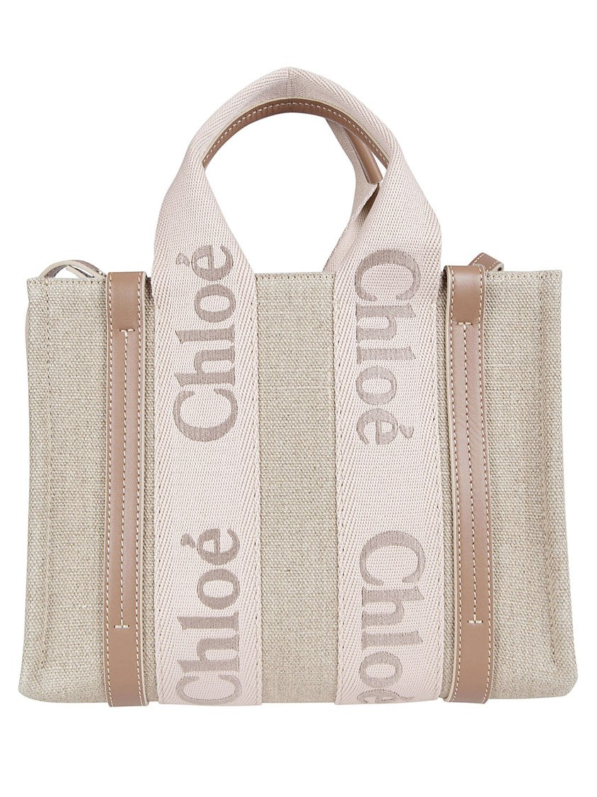 Chloé Textured Fabric Tote Bag With Leather Trim And Logo Accents
