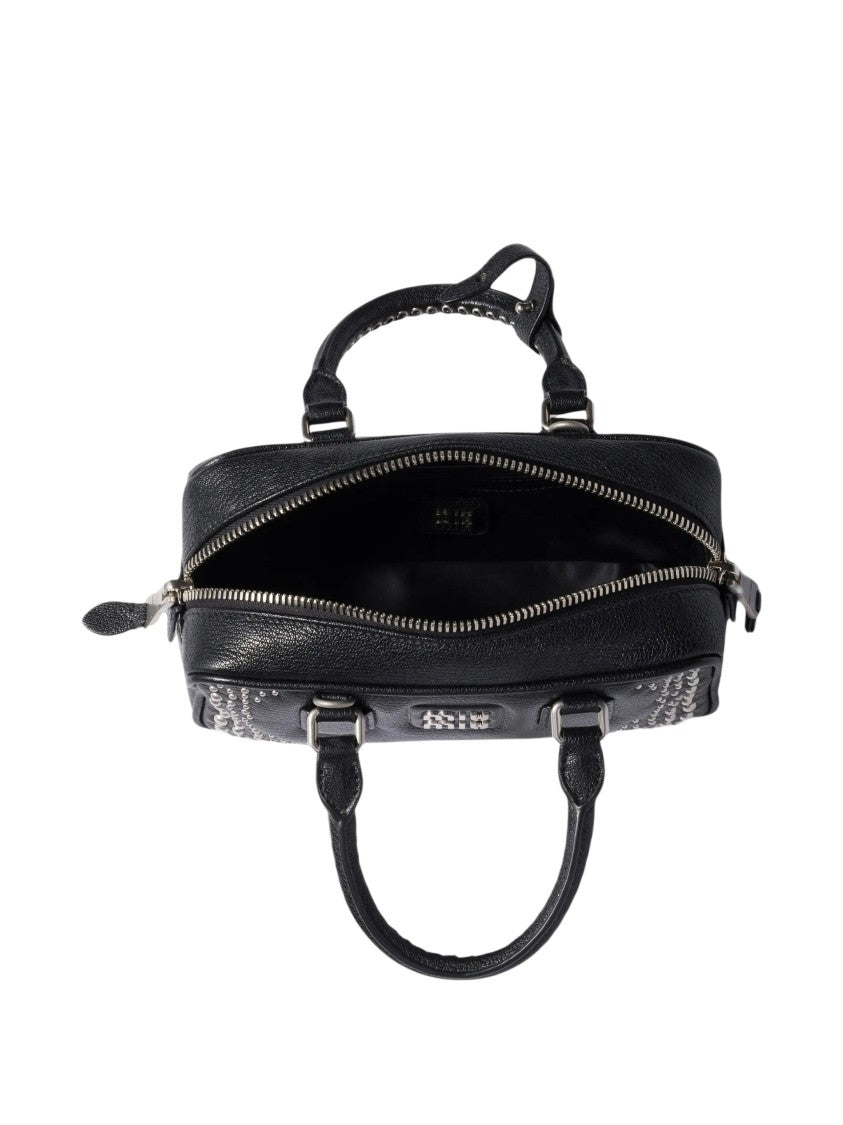 Miu Miu Textured Black Goat Skin Shoulder Bag With Shiny Metal Studs