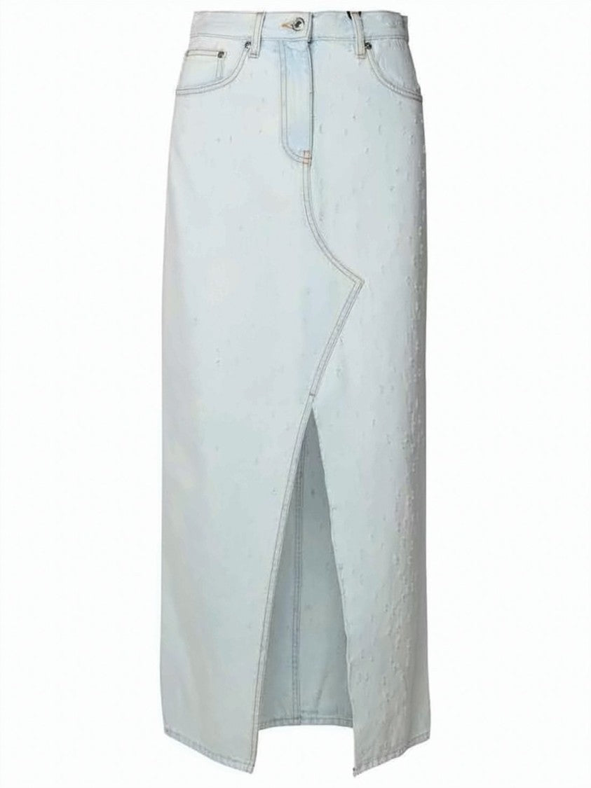 Msgm Light-Wash Denim Midi Skirt With Asymmetrical Front Slit