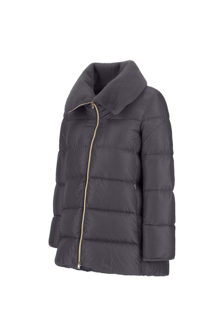 Herno Grey Polyamide Shearling-Collar Puffer Jacket
