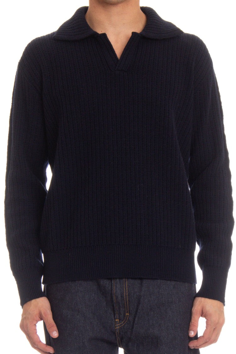 Roberto Collina Bicolor Wool-Cashmere Polo Sweater